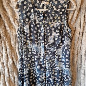CAbi Blue and White Patterned Tunic Top